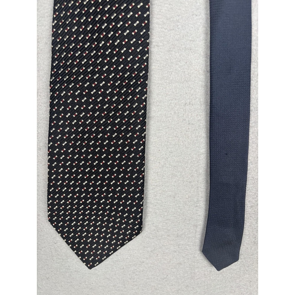 Tommy Hilfiger Tie Mens One Size Black Geometric Silk Woven Necktie Made USA